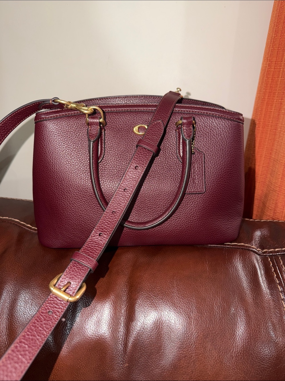 ‼️Coach Legacy Carryall 28 Merlot Leather Satchel Crossbody Bag - Picture 7 of 12
